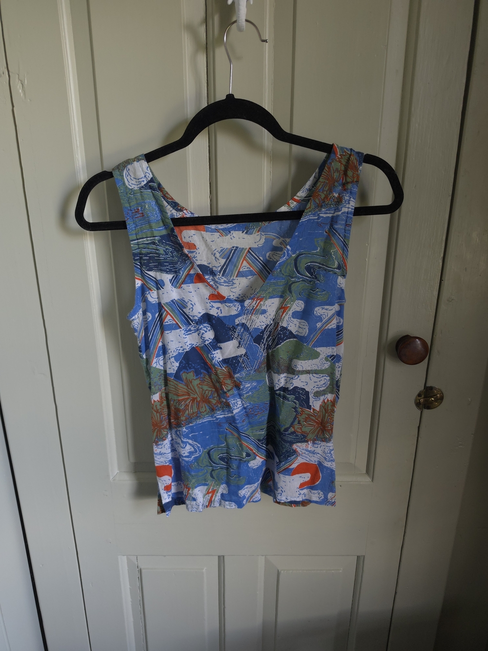 Gravel and Gold San Francisco Printed V-Neck Tank Top - Blue Multi Small